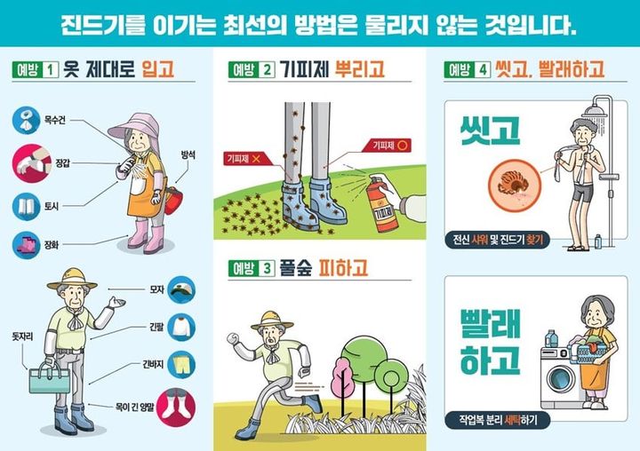 1.진드기 매개 감염병의 최선의 예방책은 물리지 않는 것입니다.